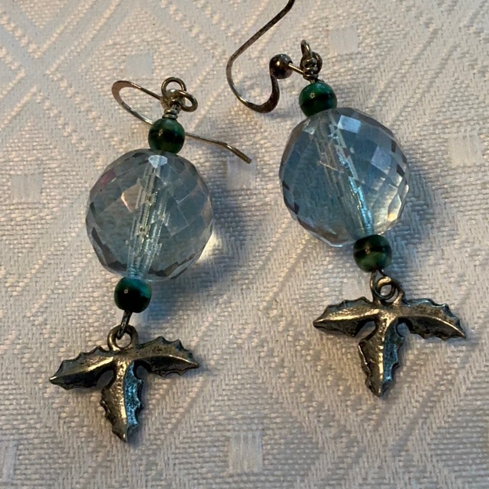 Crystal and Silver Leaf Earrings